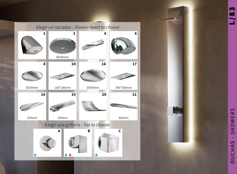 Duche LED de parede em aço inoxidável AISI 316L