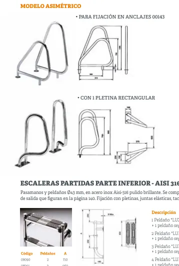 Escada partida parte inferior em aço inox AISI 316