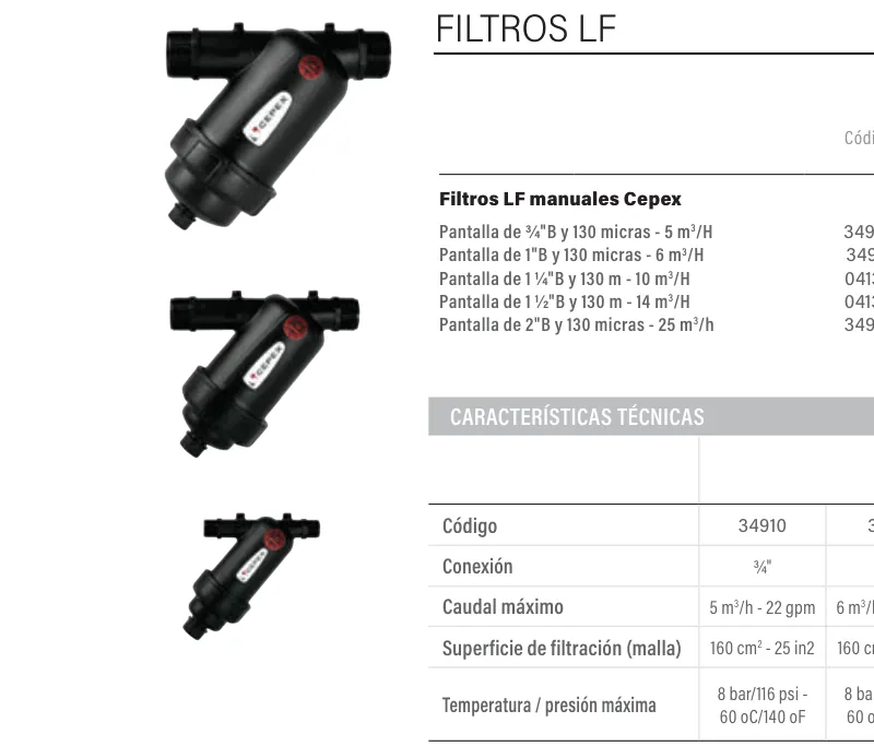 Filtro plástico Cepex malha inox 130 µ