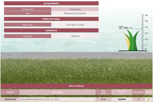 Relva artificial Praderia (37 mm) - 2 x 25 m