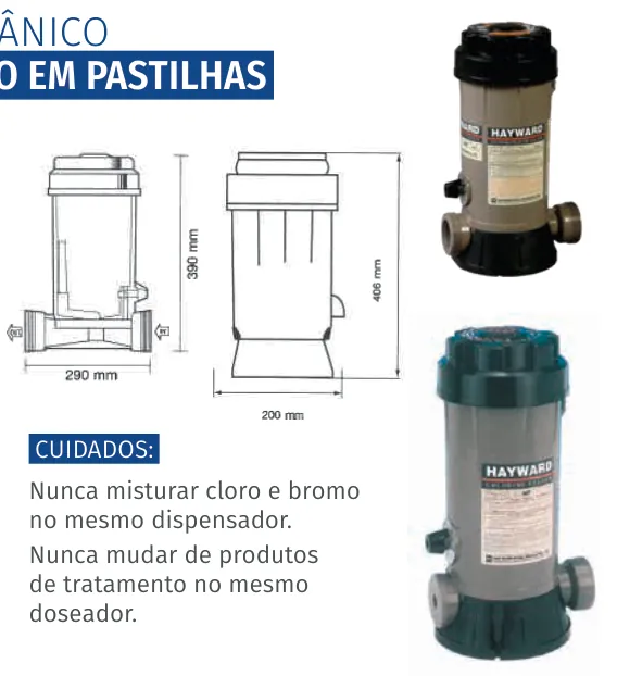 Doseador mecânico de cloro ou bromo