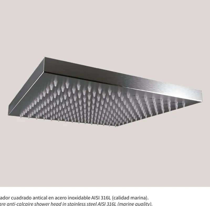 Chuveiro/aspersor quadrado antical em aço inoxidável AISI 316L (qualidade marítima)