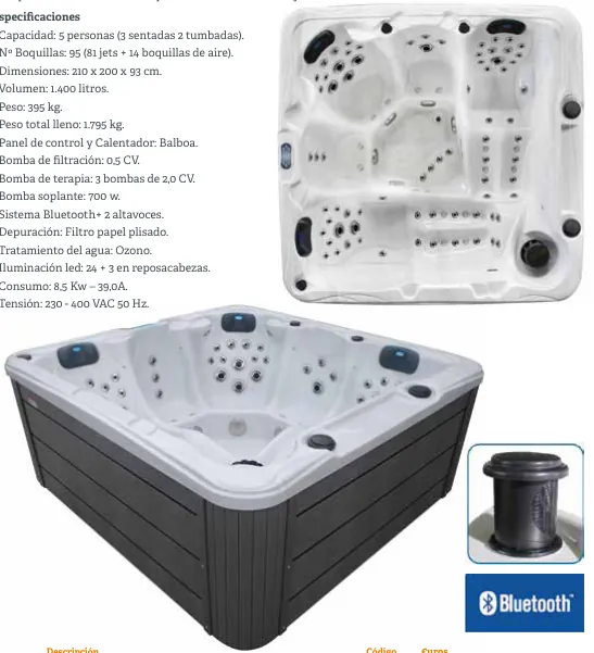 Spa Natuspa White Marble com cobertura, escadas e Bluetooth